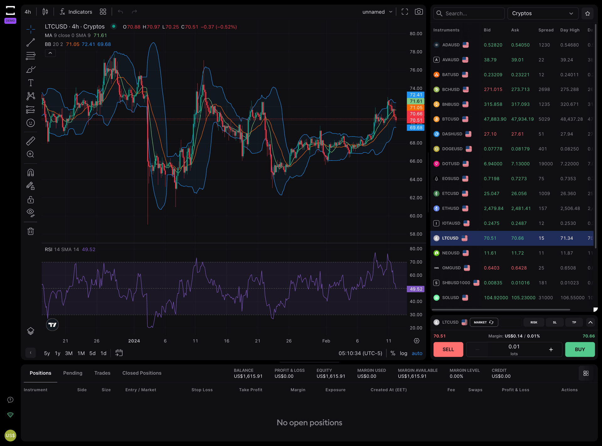TradeLocker Trading Platform with Bollinger Bands